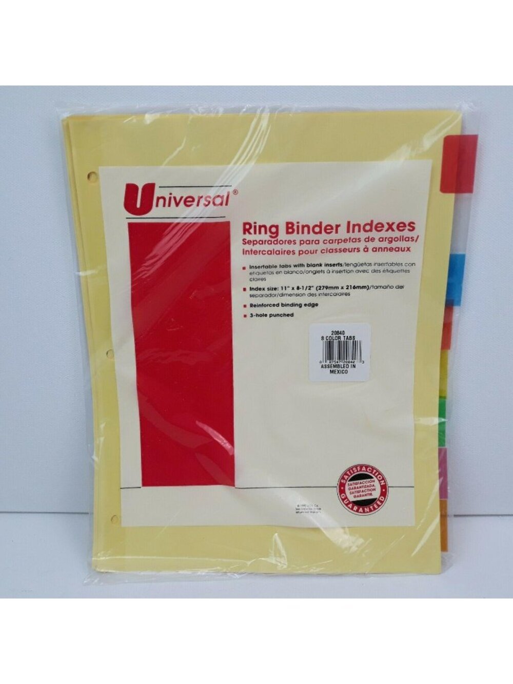 Universal 3 Ring Binder Index 8 Tab Paper Organizer 8.5"x11" With Blank Inserts